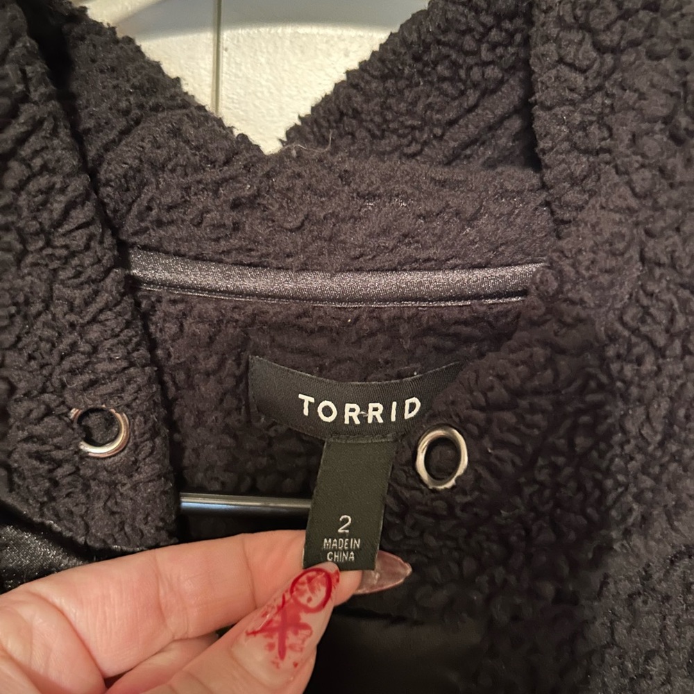 Torrid Black Teddy Jacket with Hood - Picture 3 of 4